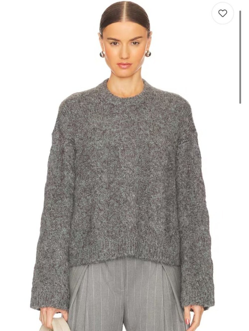 L'Academie Adria Charcoal Gray Cable Knit Sweater Medium - Picture 2 of 7
